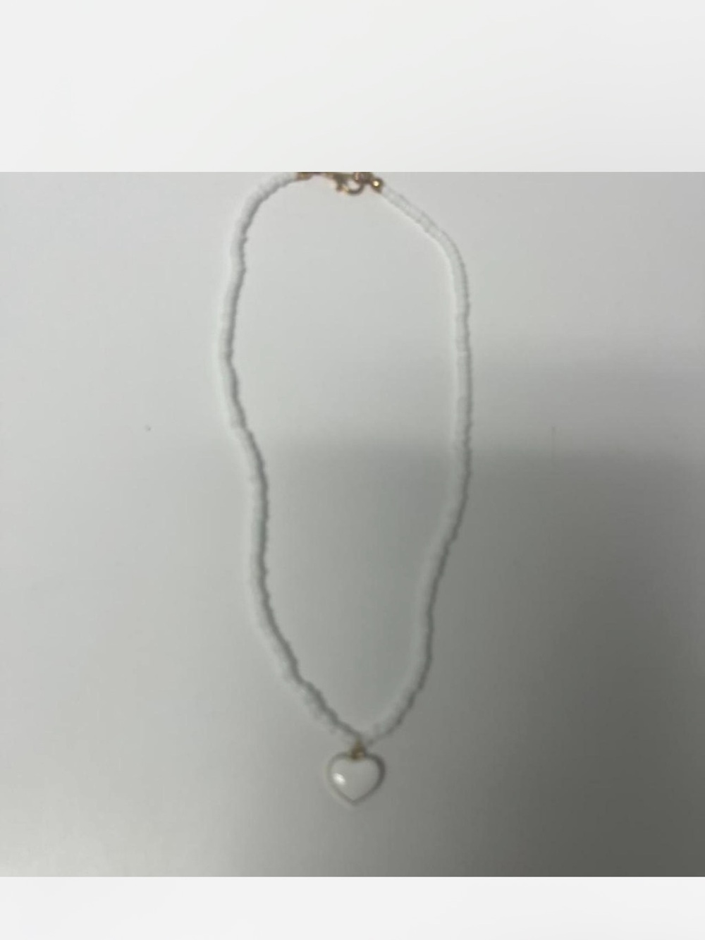 White Beaded Necklace with Heart Pendant